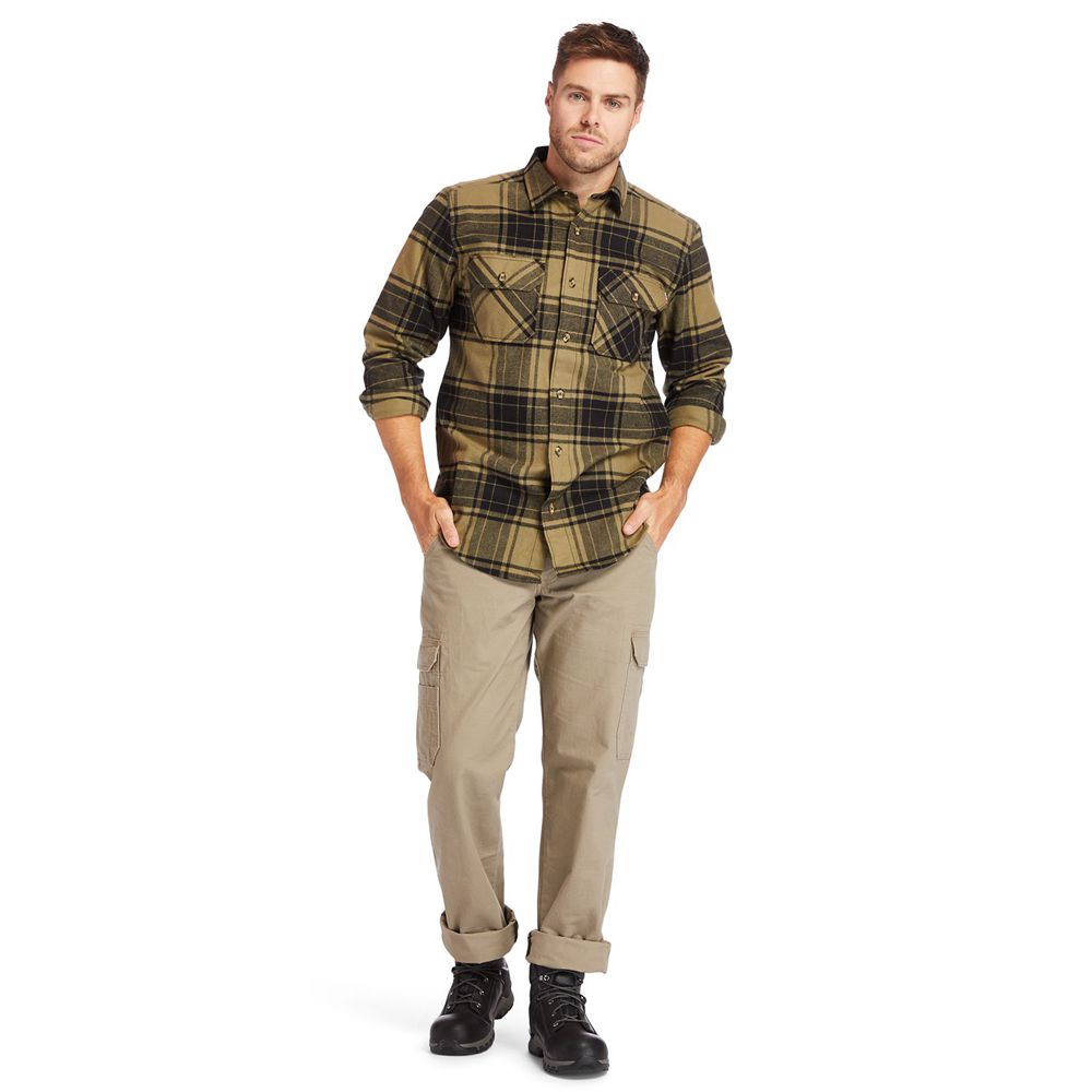 Timberland Mens Shirts PRO® Woodfort Heavyweight Flannel Work - Olive - India WD4728319